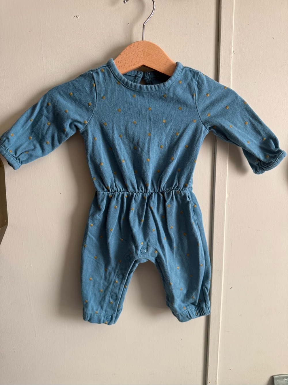 Carter's Blue One-Piece Romper with Gold Dot Print